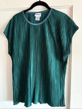 Worthington Teal Green Pleated Short Sleeve Top